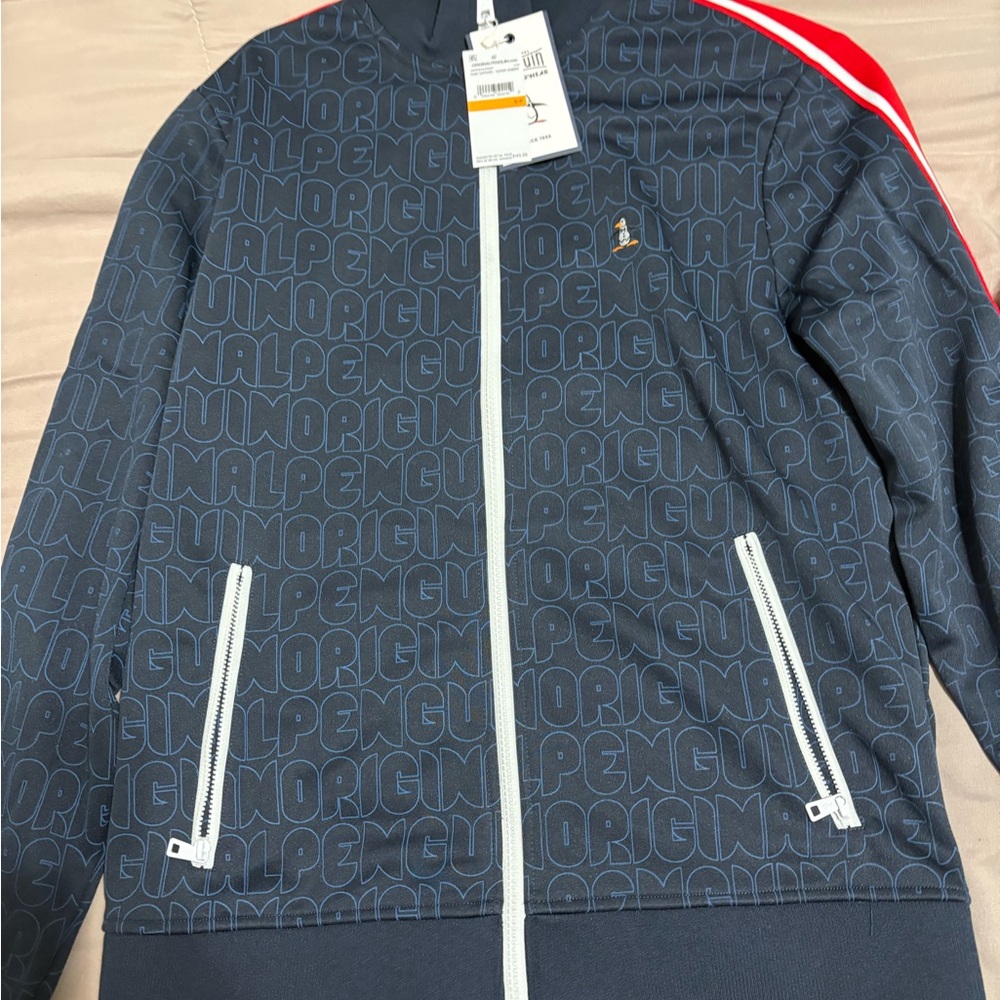 Original Penguin Men's Dark Blue Jacket with Red Stripes